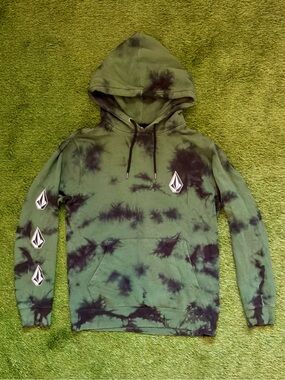 Volcom Tie Dye Pullover Hoodie Green/Black Medium